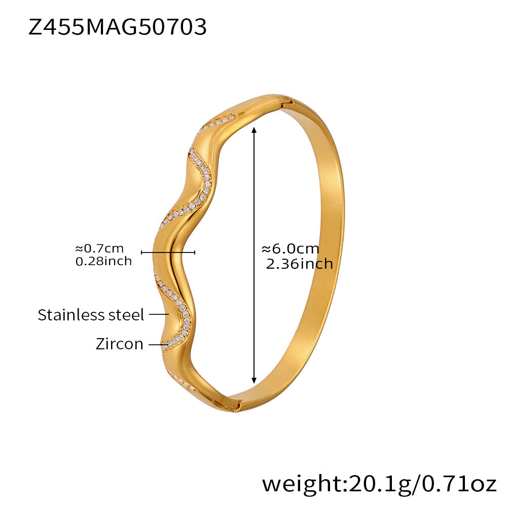 316L Stainless Steel Geometric Bamboo Joint 5A Zircon PVD Gold Bracelet