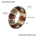 316L Stainless Steel Leopard Print Resin Stretch Bracelet with PVD Gold