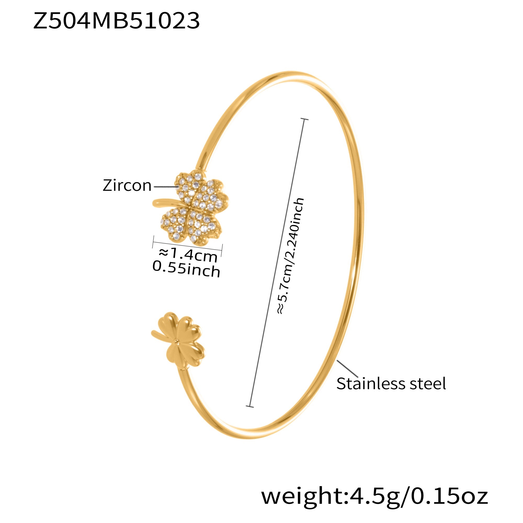 18K Gold Plated Four Leaf Clover Zircon Bracelet Set