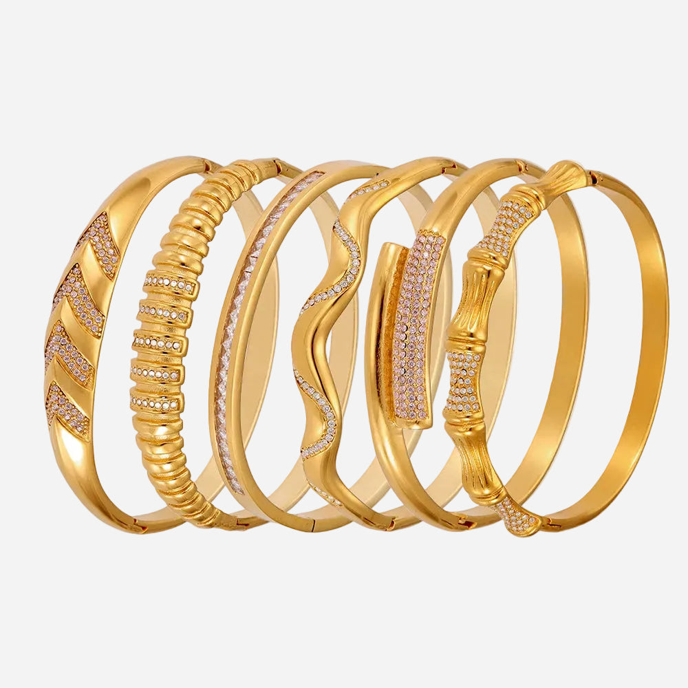 316L Stainless Steel Geometric Bamboo Joint 5A Zircon PVD Gold Bracelet
