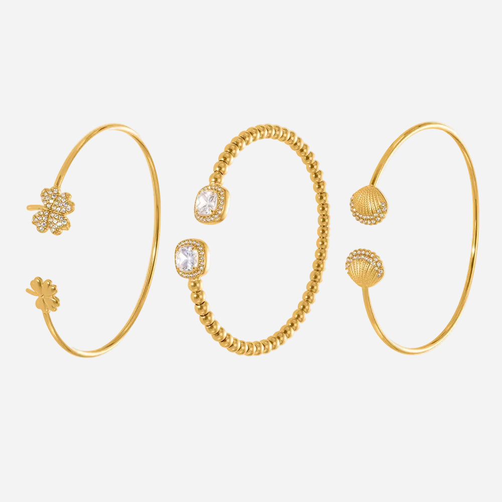 18K Gold Plated Four Leaf Clover Zircon Bracelet Set