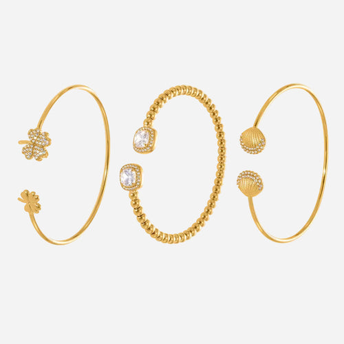18K Gold Plated Four Leaf Clover Zircon Bracelet Set