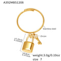 316L Stainless Steel Lock & Key Pave Stacked Ring with 18K Gold PVD