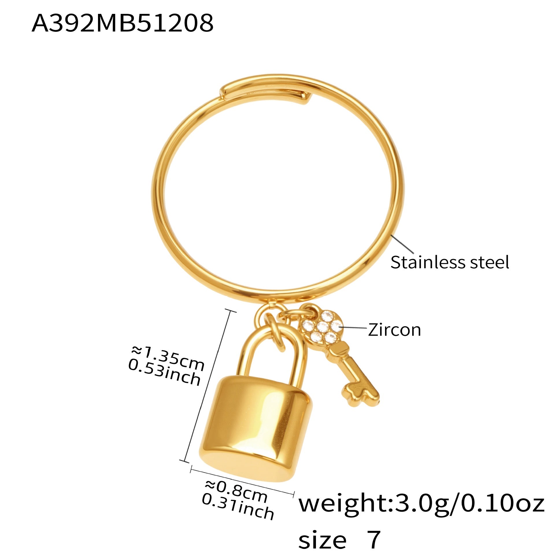 316L Stainless Steel Lock & Key Pave Stacked Ring with 18K Gold PVD