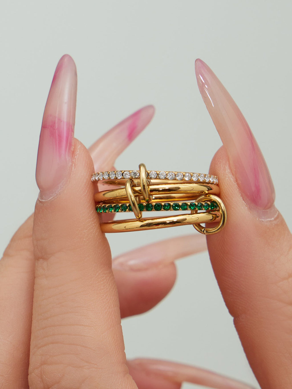 316L Stainless Steel Lock & Key Pave Stacked Ring with 18K Gold PVD