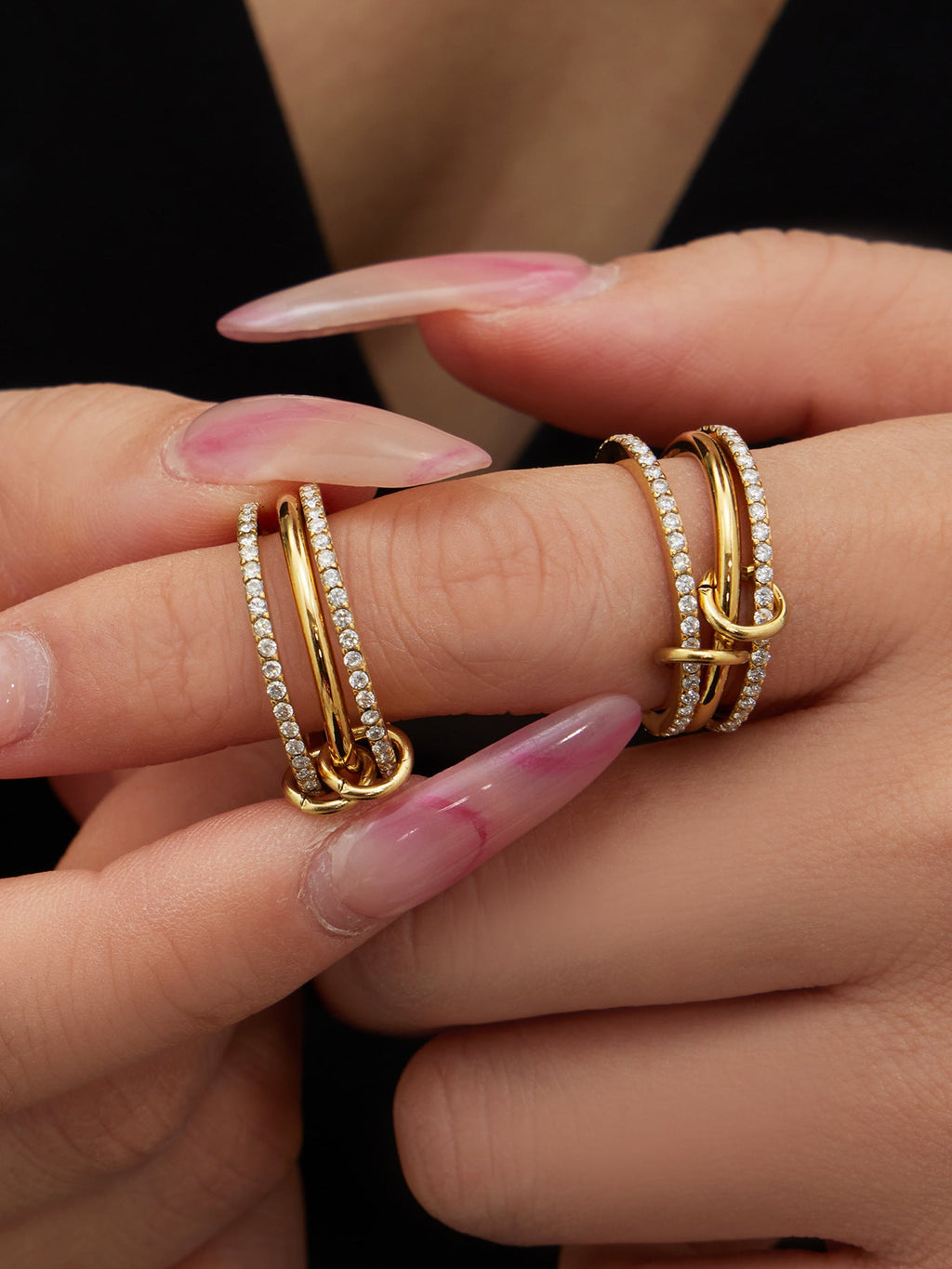 316L Stainless Steel Lock & Key Pave Stacked Ring with 18K Gold PVD