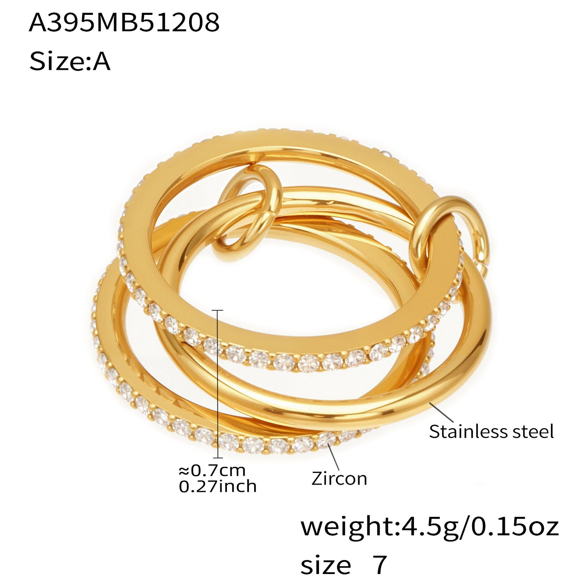 316L Stainless Steel Lock & Key Pave Stacked Ring with 18K Gold PVD