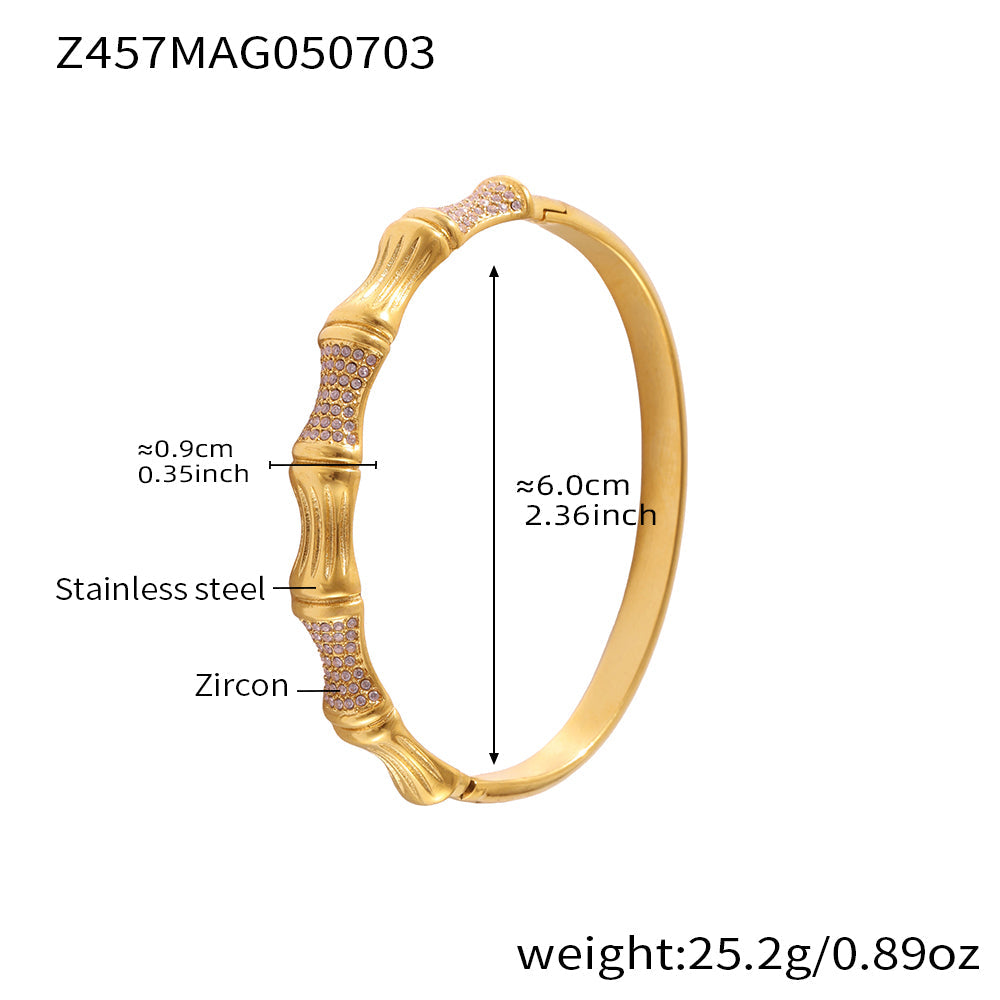 316L Stainless Steel Geometric Bamboo Joint 5A Zircon PVD Gold Bracelet