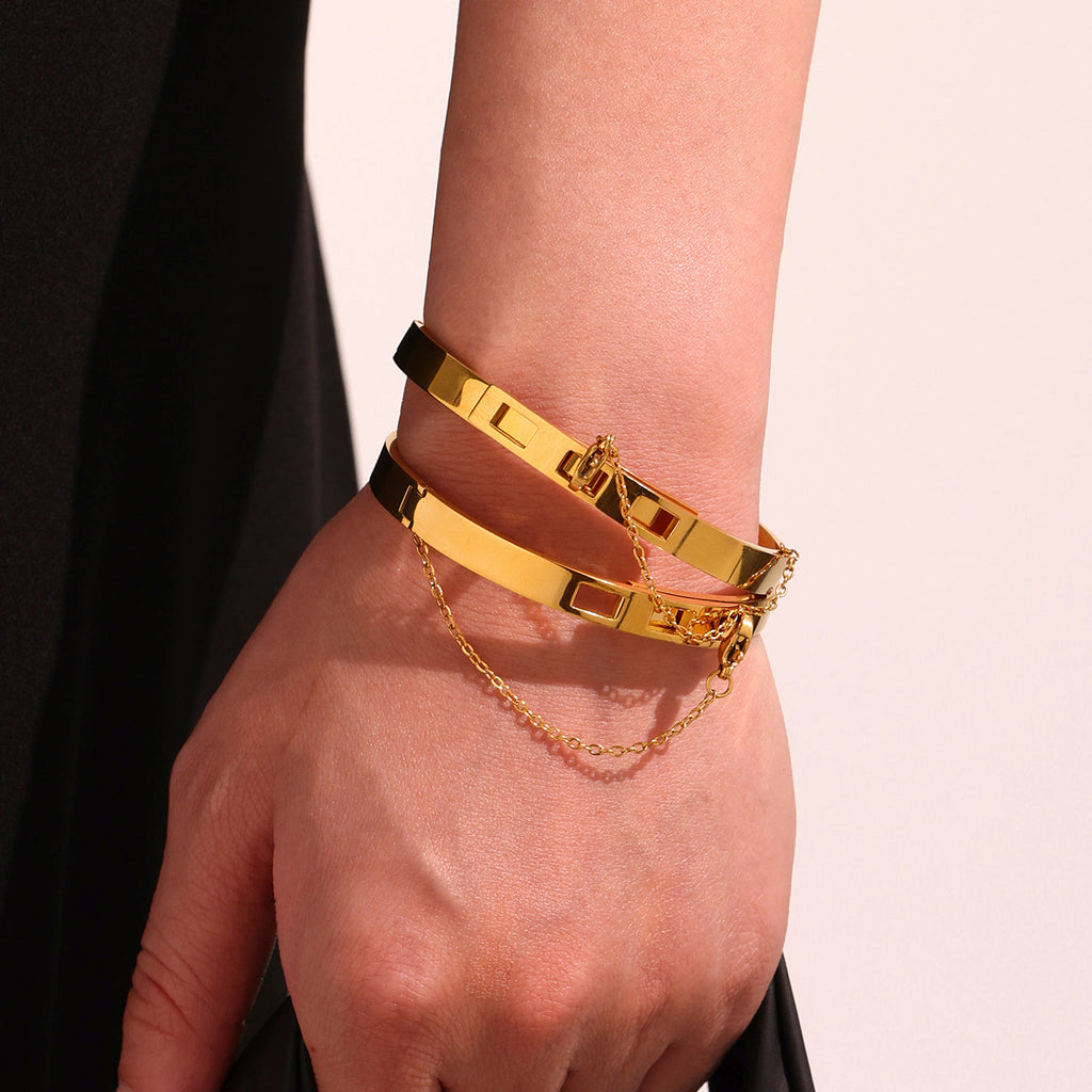 316L Stainless Steel Chain Tassel Bracelet with PVD Gold