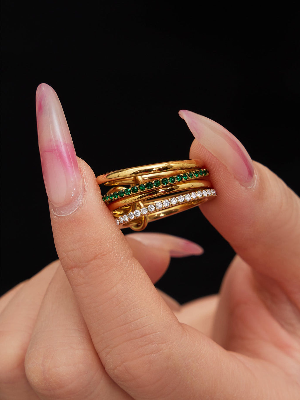 316L Stainless Steel Lock & Key Pave Stacked Ring with 18K Gold PVD