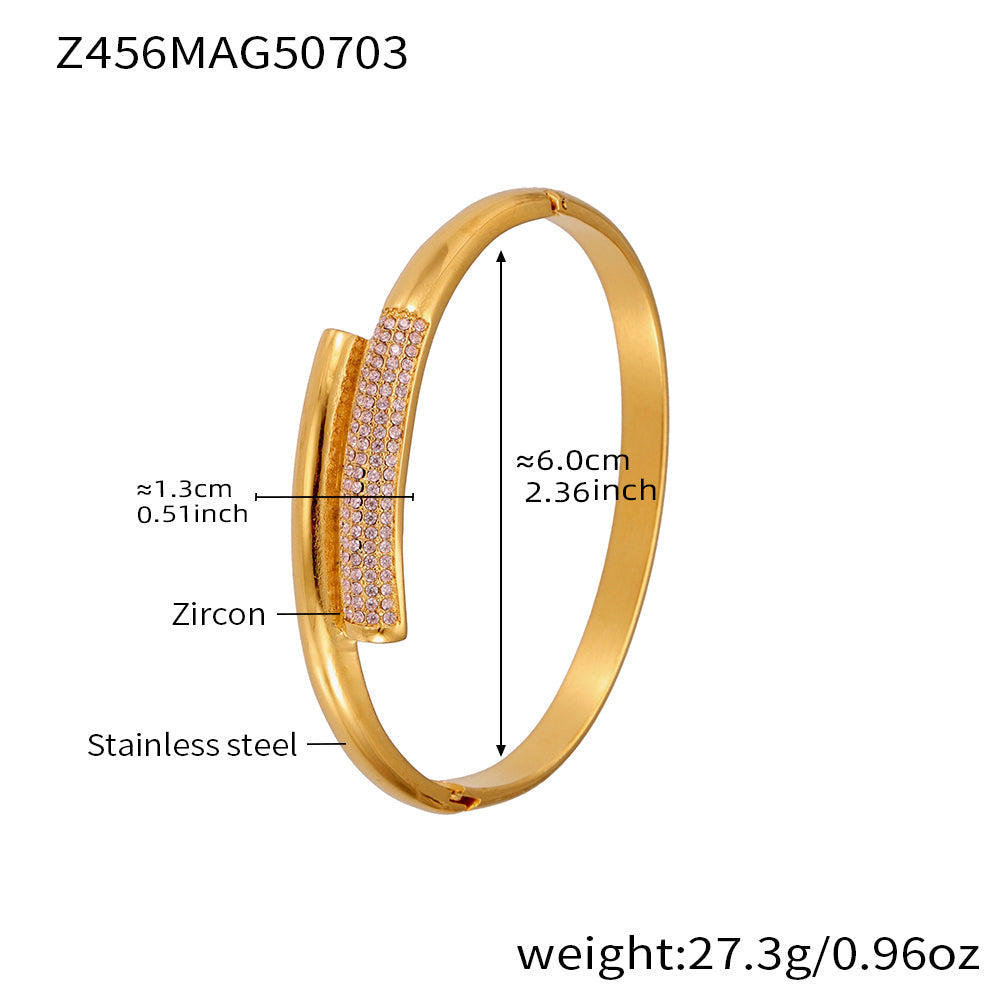 316L Stainless Steel Geometric Bamboo Joint 5A Zircon PVD Gold Bracelet
