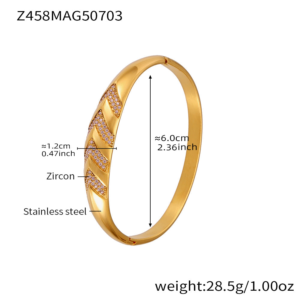 316L Stainless Steel Geometric Bamboo Joint 5A Zircon PVD Gold Bracelet