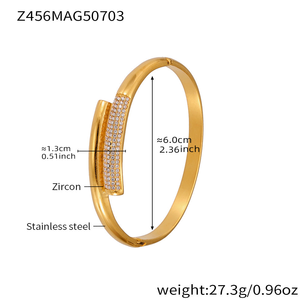 316L Stainless Steel Geometric Bamboo Joint 5A Zircon PVD Gold Bracelet