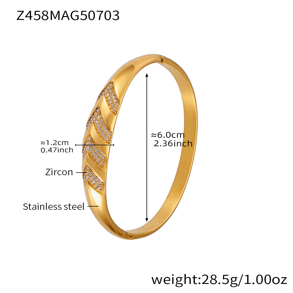 316L Stainless Steel Geometric Bamboo Joint 5A Zircon PVD Gold Bracelet
