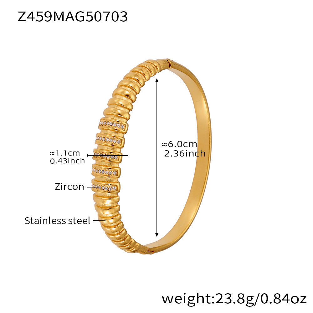 316L Stainless Steel Geometric Bamboo Joint 5A Zircon PVD Gold Bracelet
