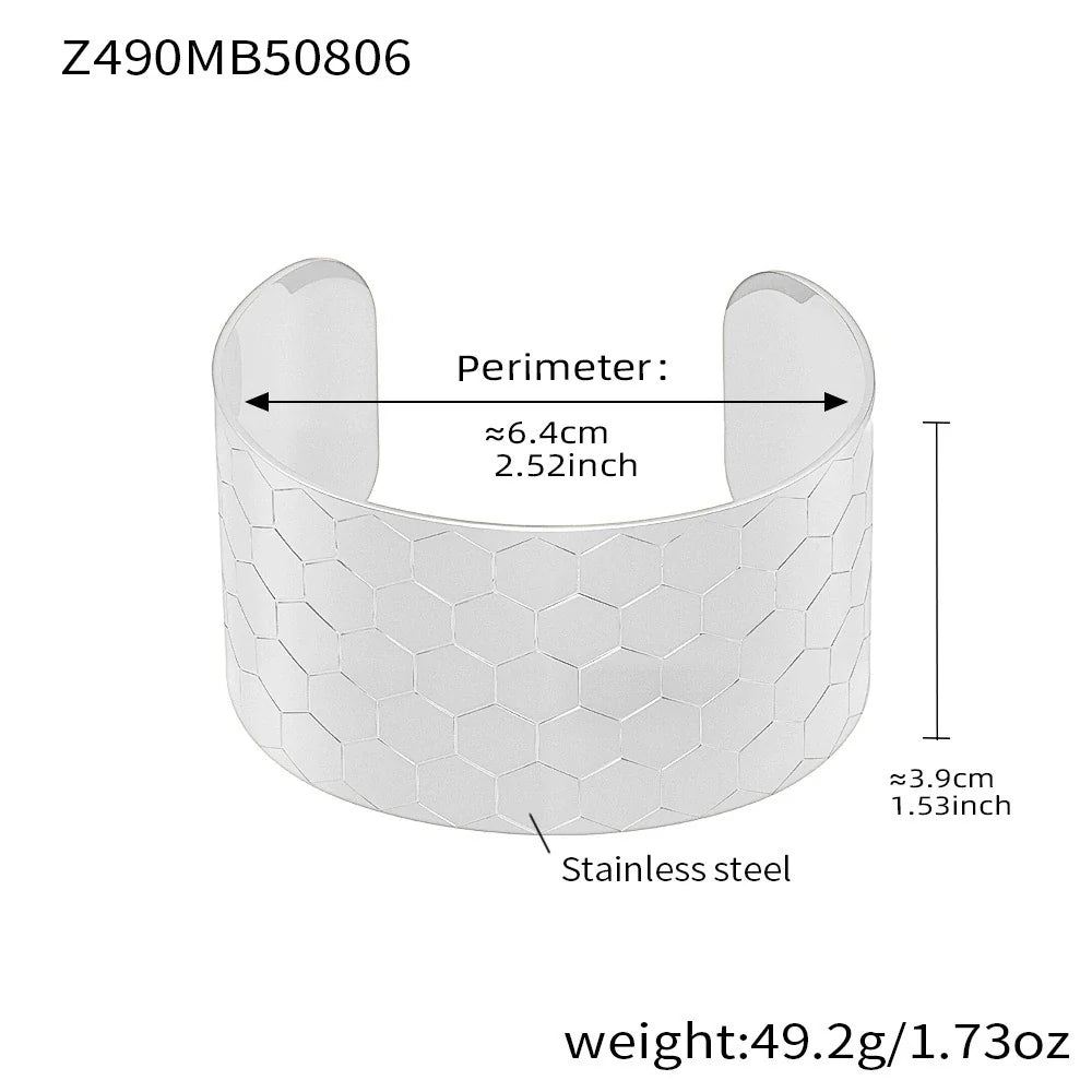 316L Stainless Steel 18K Gold Plated Bold Floral Pattern Adjustable Open Cuff Bracelet