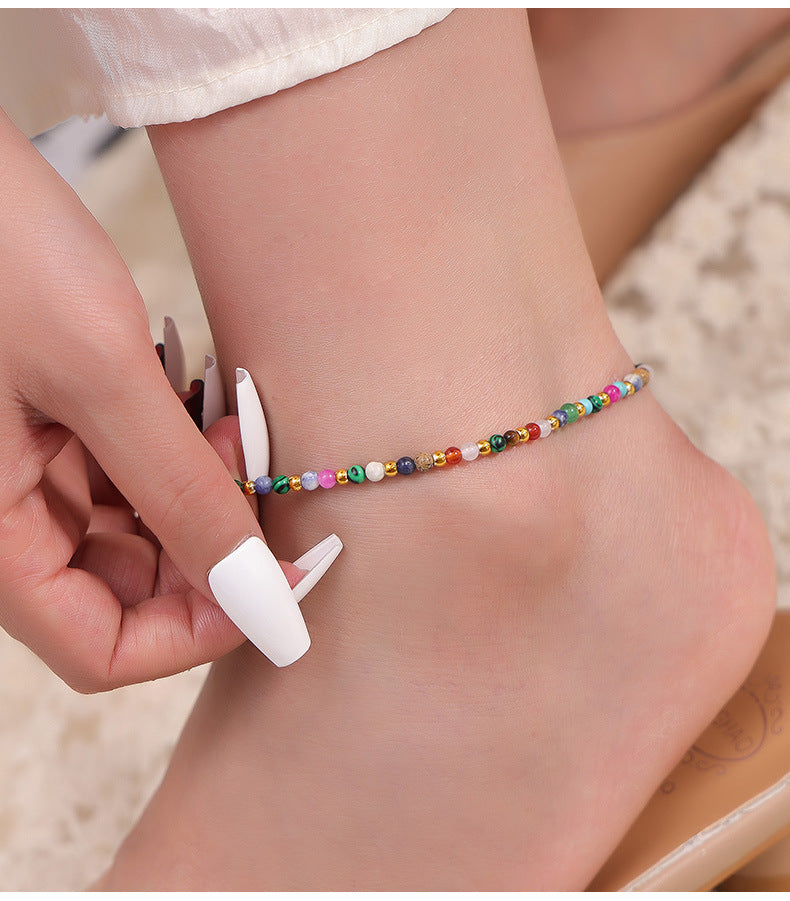 Colorful Natural Stone Beaded Anklet | 18K Gold