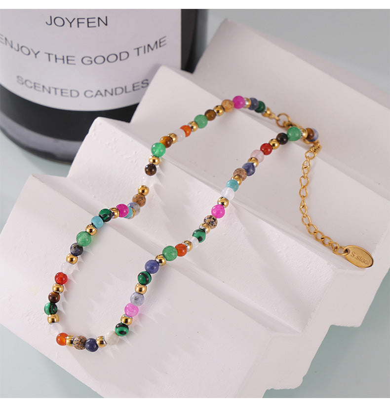 Colorful Natural Stone Beaded Anklet | 18K Gold