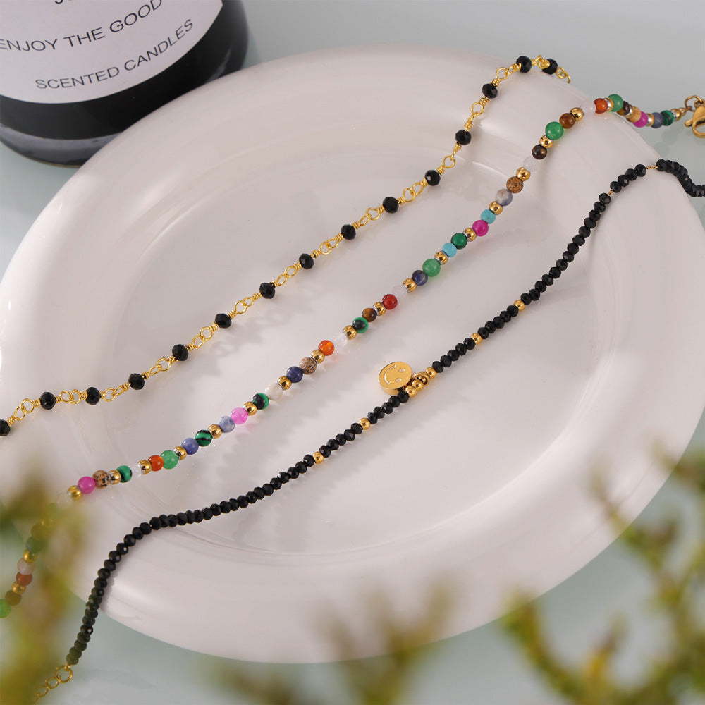 Colorful Natural Stone Beaded Anklet | 18K Gold