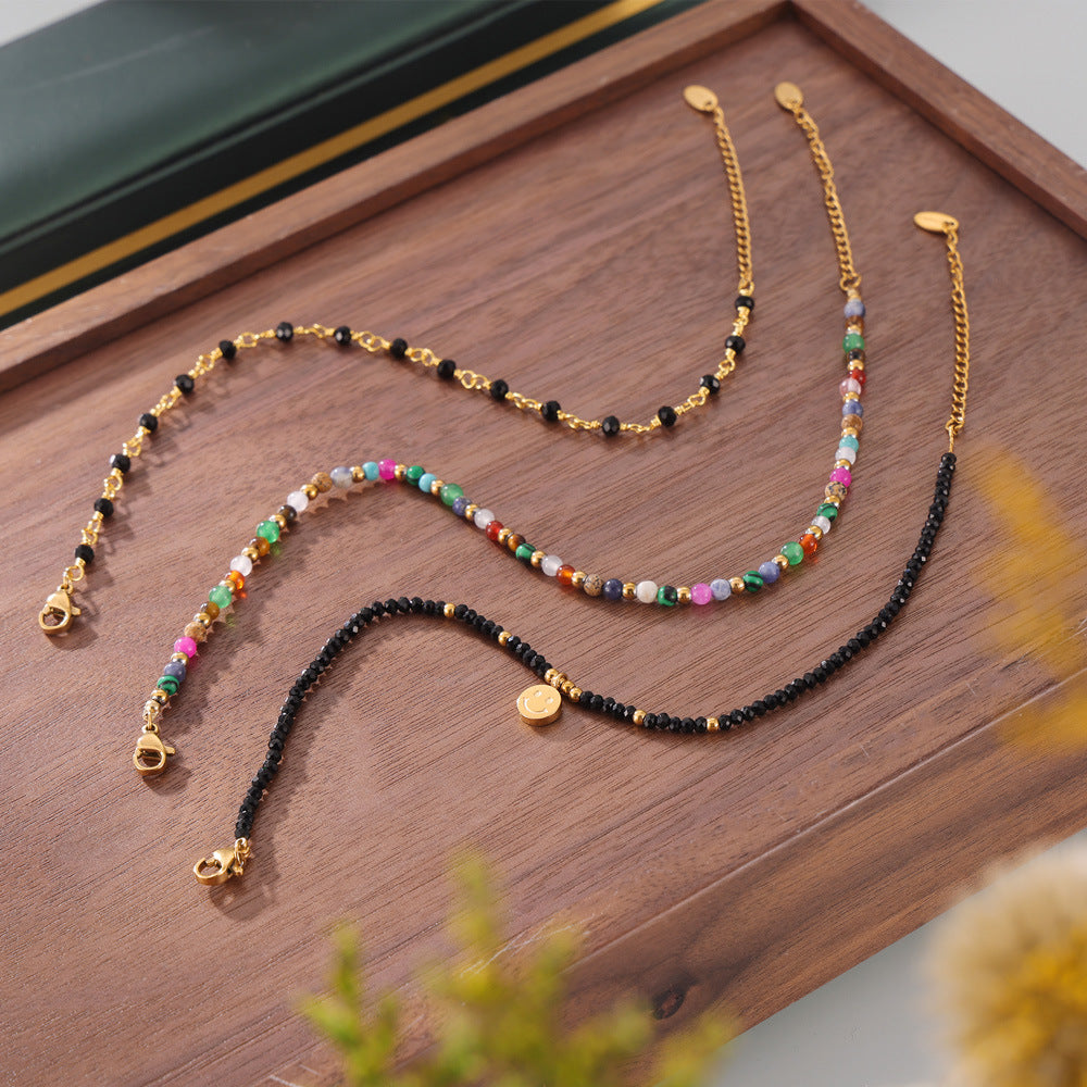 Colorful Natural Stone Beaded Anklet | 18K Gold