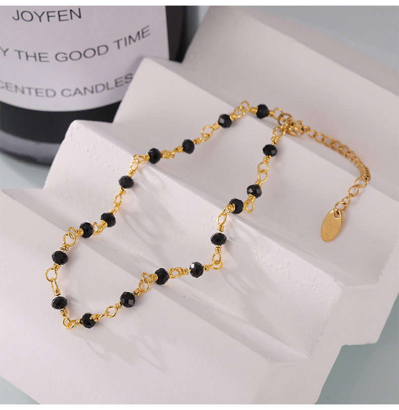 Colorful Natural Stone Beaded Anklet | 18K Gold