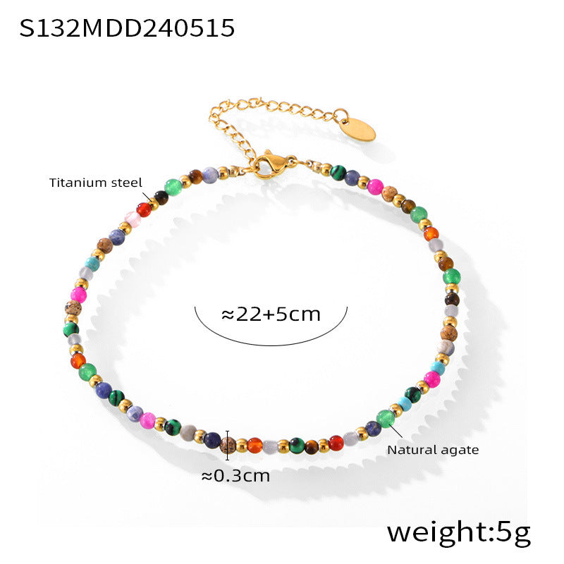 Colorful Natural Stone Beaded Anklet | 18K Gold