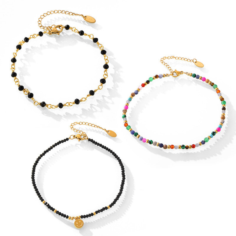 Colorful Natural Stone Beaded Anklet | 18K Gold