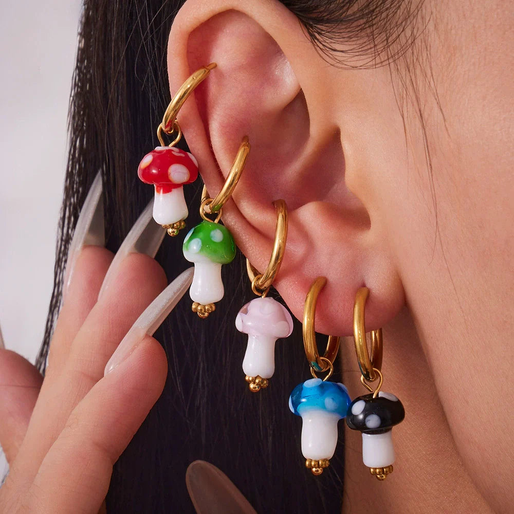 Mushroom Huggie Hoop Earrings