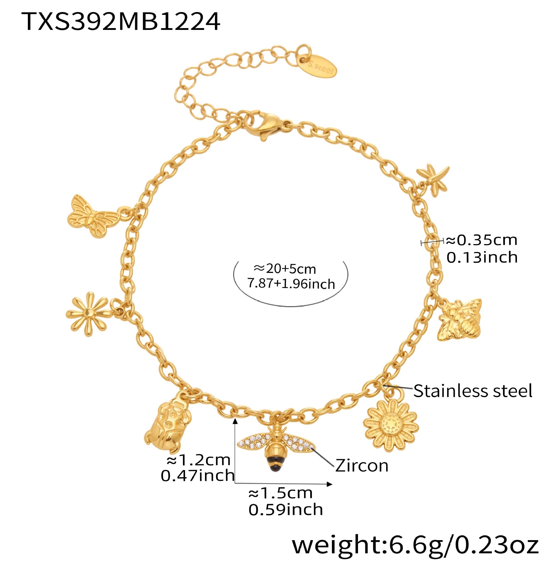 316L Stainless Steel 18K Gold Plated DIY Multi-Element Zircon Anklet