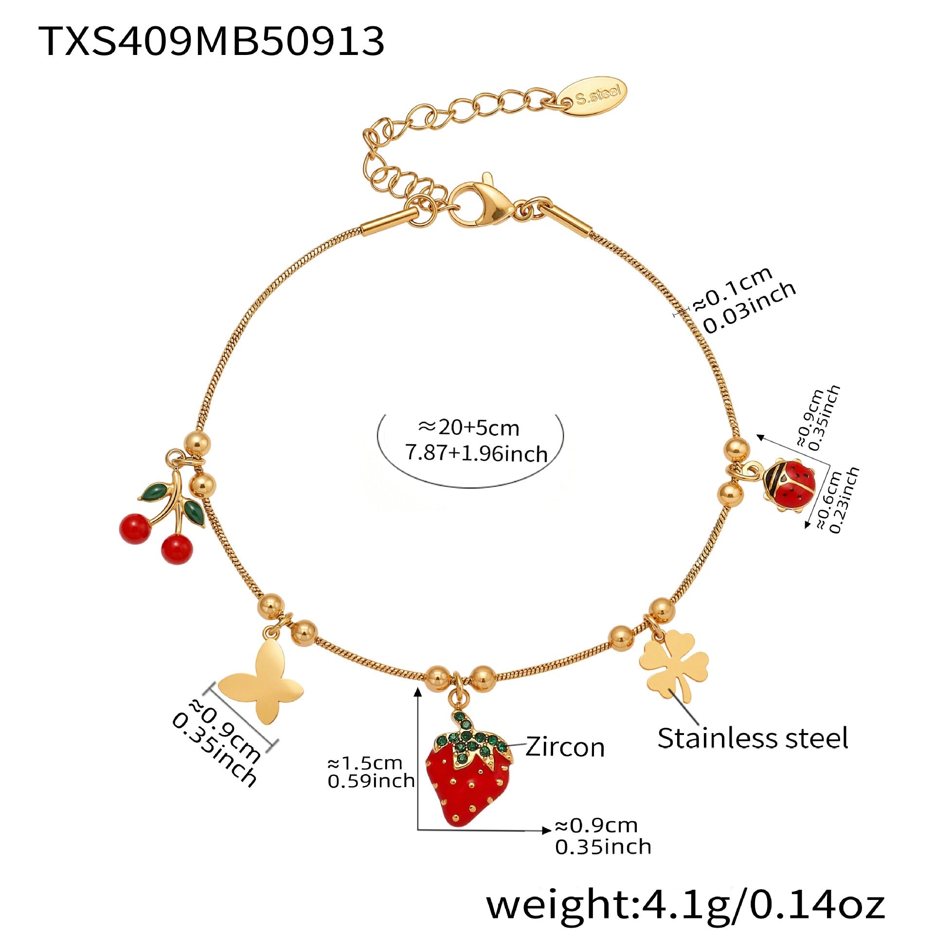 316L Stainless Steel 18K Gold Plated DIY Multi-Element Zircon Anklet