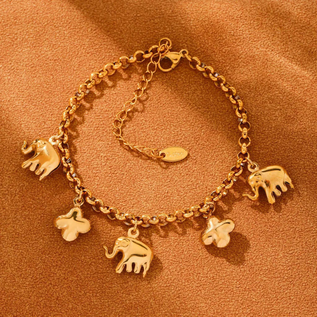 Elephant & Floral Charm Bracelet