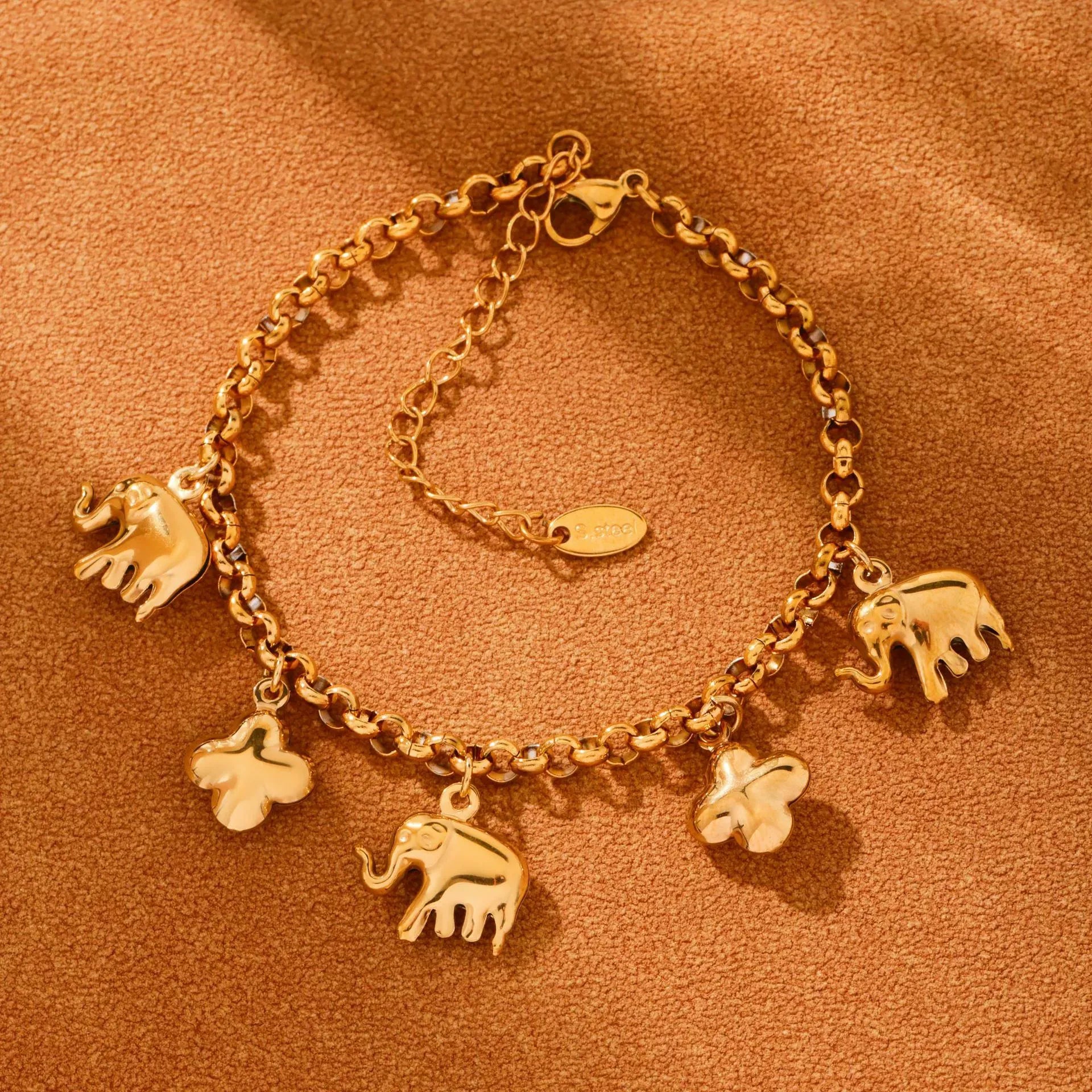 Elephant & Floral Charm Bracelet