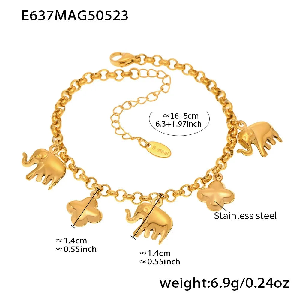 Elephant & Floral Charm Bracelet