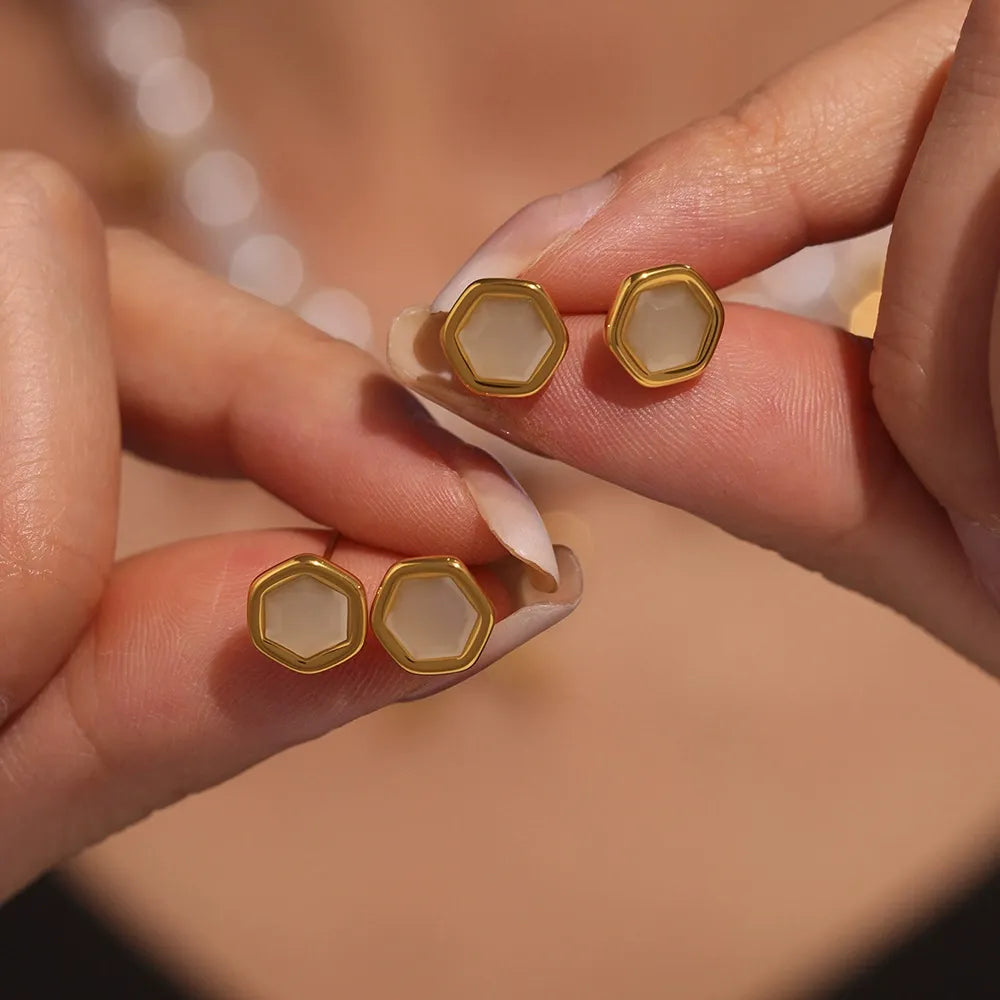 Opal Hexagon Stud Earrings