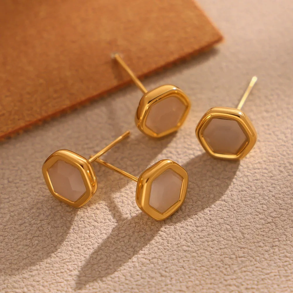 Opal Hexagon Stud Earrings