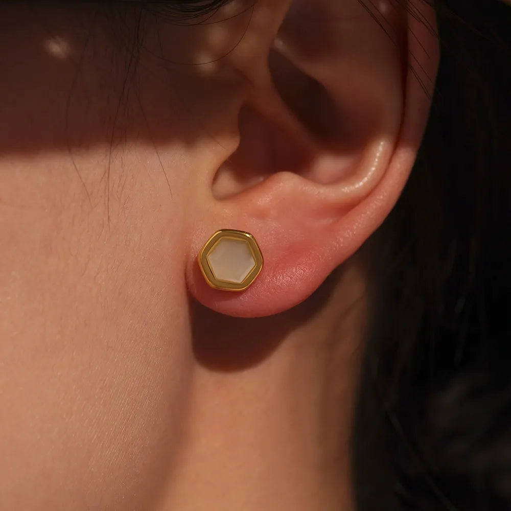 Opal Hexagon Stud Earrings
