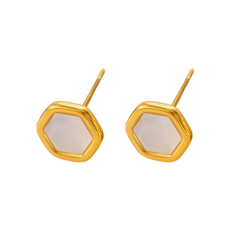 Opal Hexagon Stud Earrings