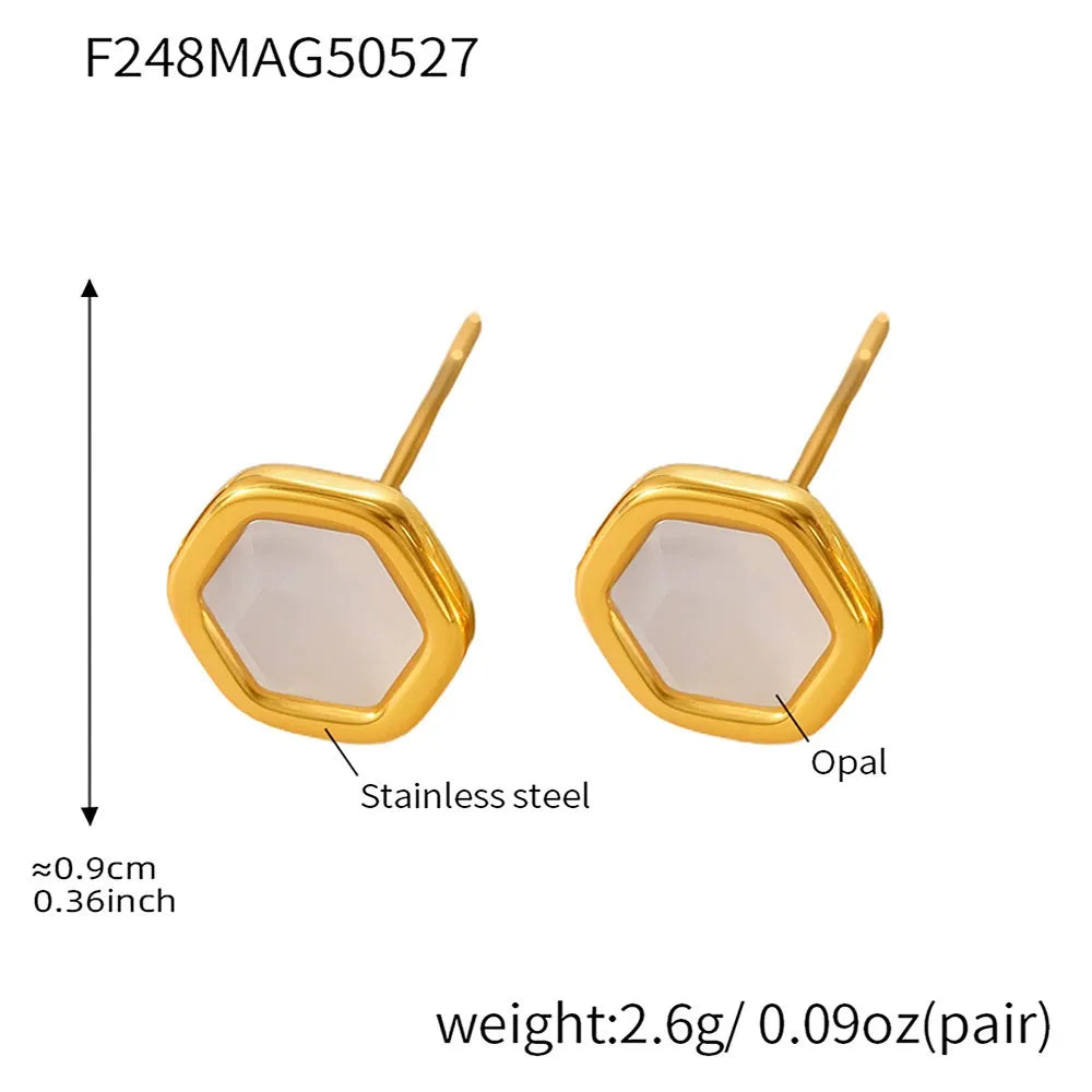 Opal Hexagon Stud Earrings