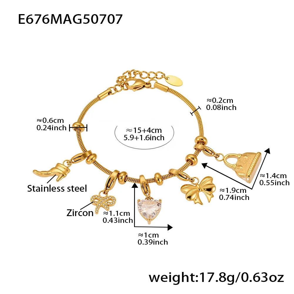 Figure-Eight Heart Zircon Pendant Bracelet | 18K Gold