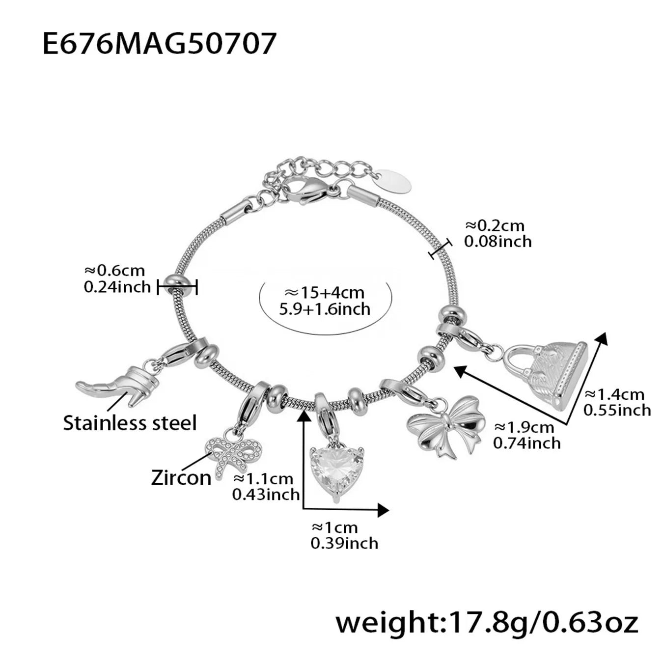 Figure-Eight Heart Zircon Pendant Bracelet | 18K Gold