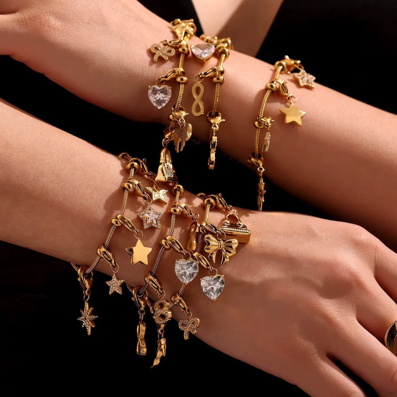 Figure-Eight Heart Zircon Pendant Bracelet | 18K Gold