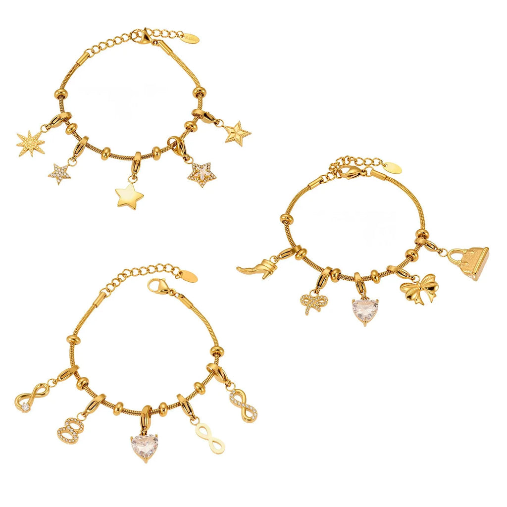 Figure-Eight Heart Zircon Pendant Bracelet | 18K Gold