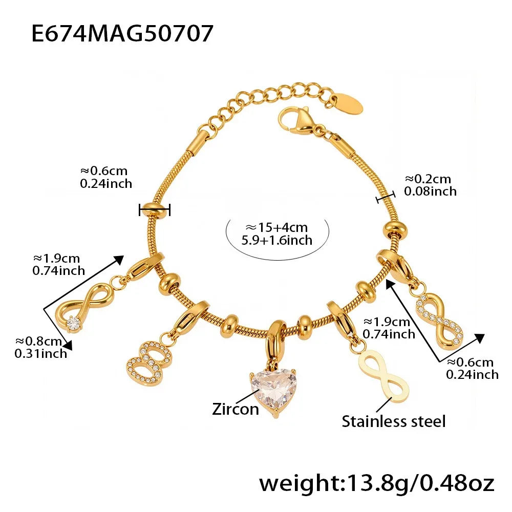 Figure-Eight Heart Zircon Pendant Bracelet | 18K Gold