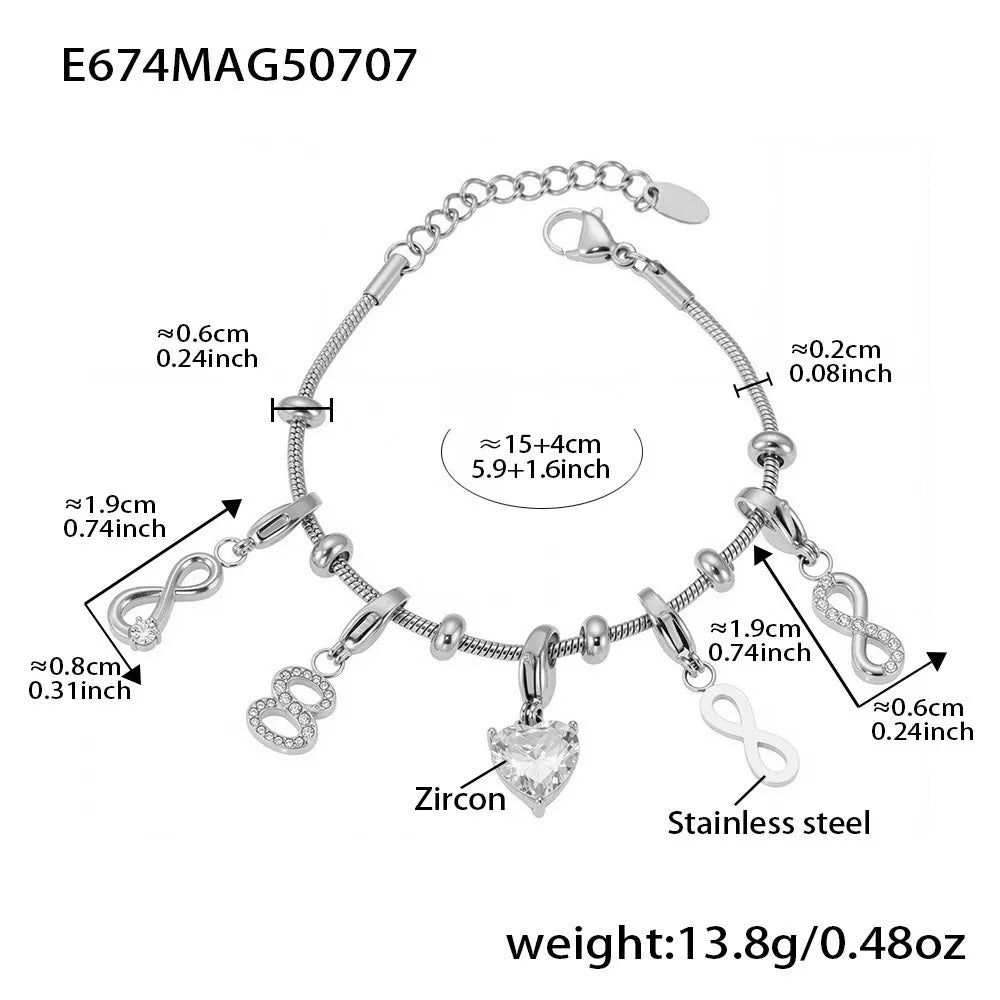 Figure-Eight Heart Zircon Pendant Bracelet | 18K Gold
