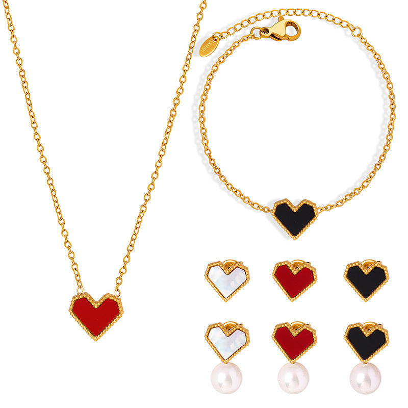 French Heart Necklace & Earrings Set
