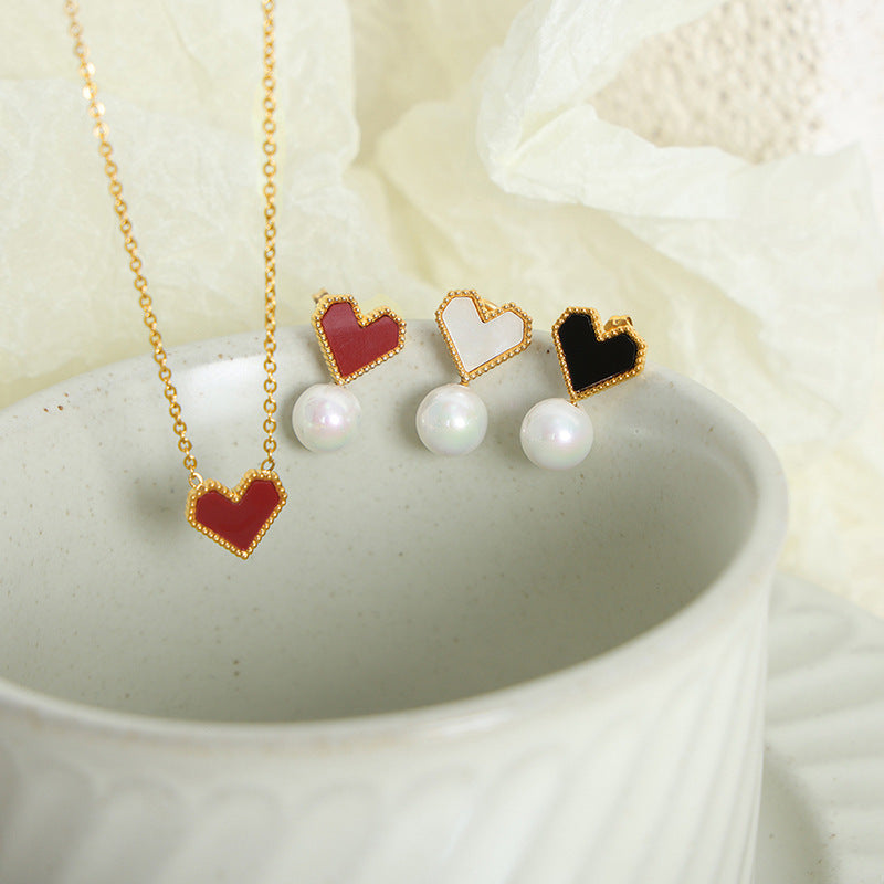 French Heart Necklace & Earrings Set