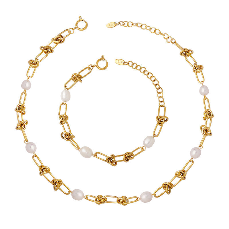 Pearl Twist Chain Necklace & Bracelet Set