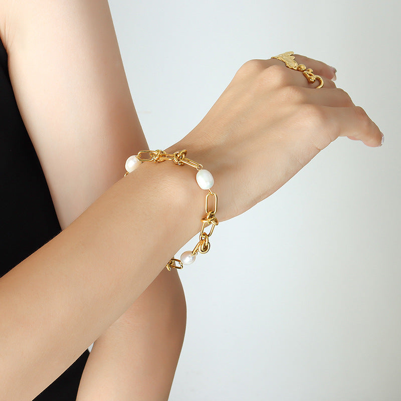 Pearl Twist Chain Necklace & Bracelet Set