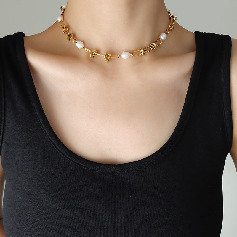 Pearl Twist Chain Necklace & Bracelet Set