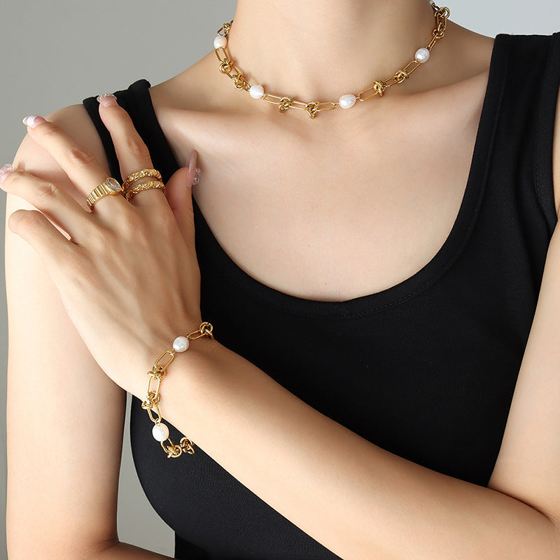 Pearl Twist Chain Necklace & Bracelet Set